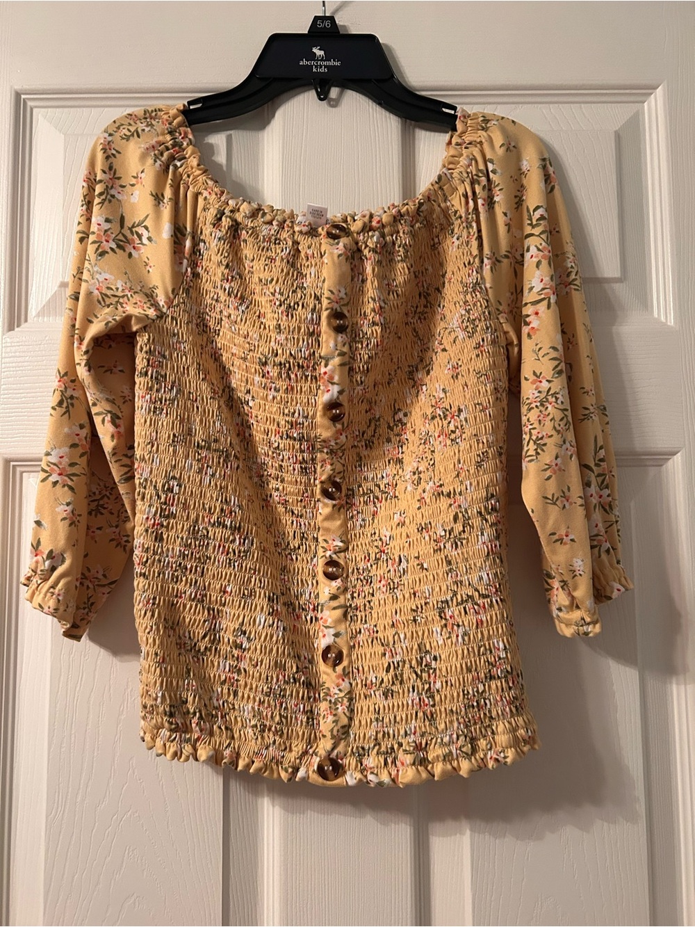 Ally B Yellow Floral Smocked Button-Up Blouse